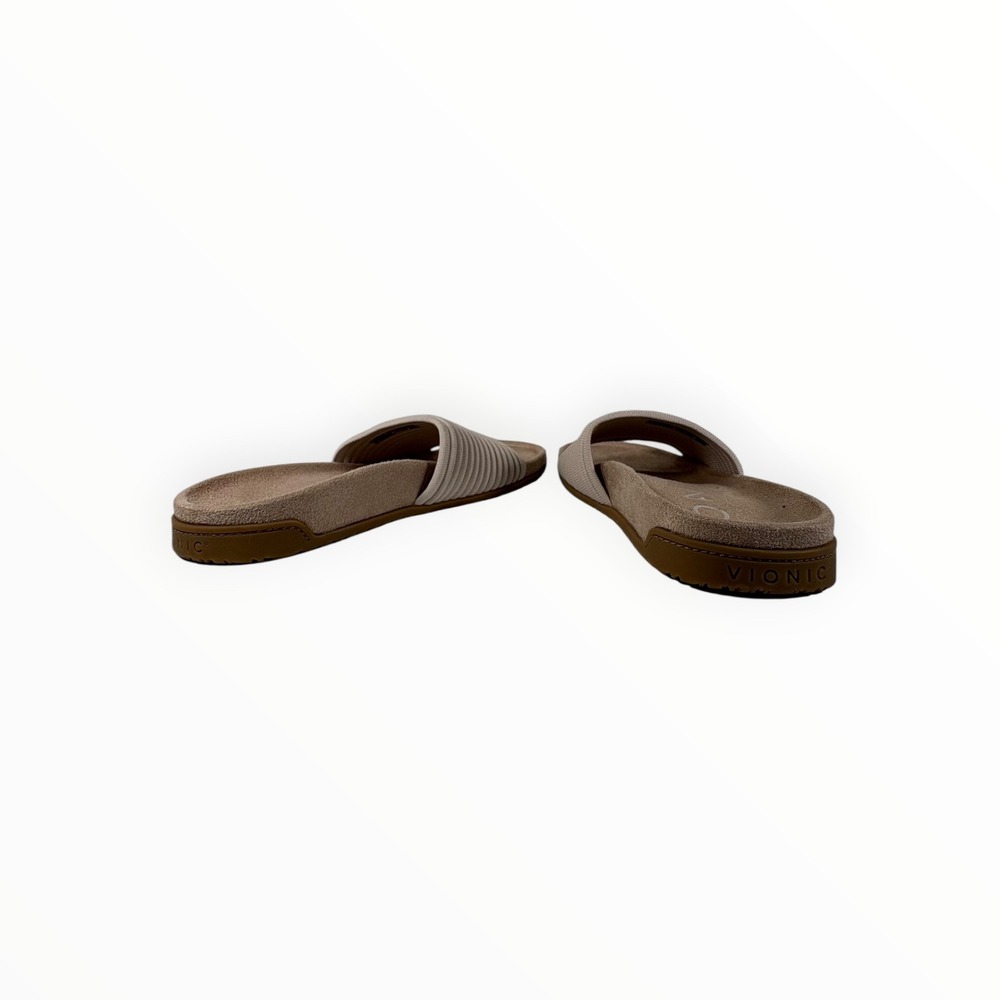 Vionic Slide Sandals Womens 8 Taupe Excellent Ribbed Knit Orthotic Comfort Flat - Picture 4 of 10